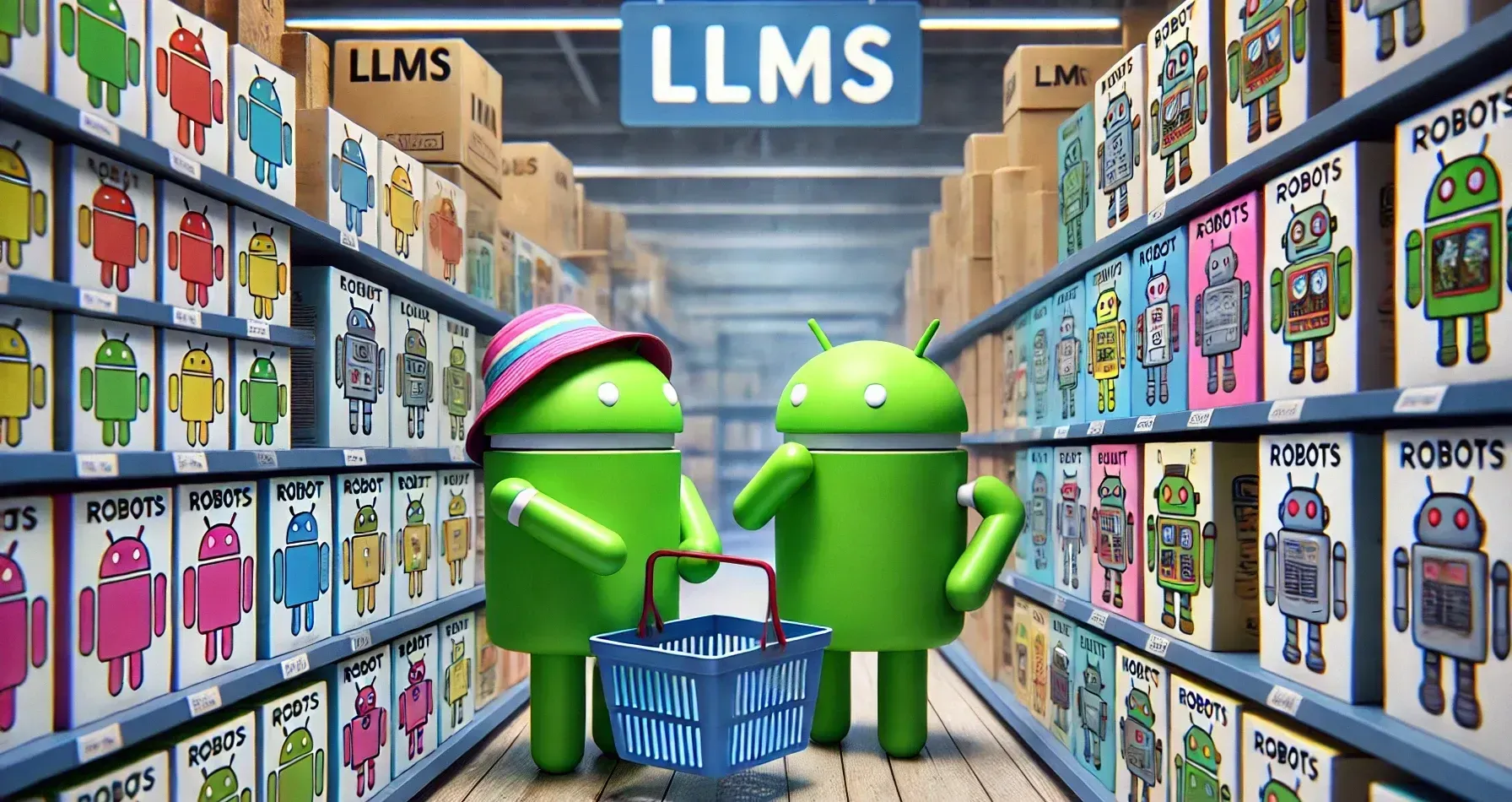 Androids Shopping Llms Aisle