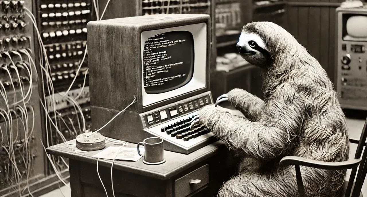 Historical Sloth Working On Early Computer Program By Danielrosehill Digiy8m Fullview
