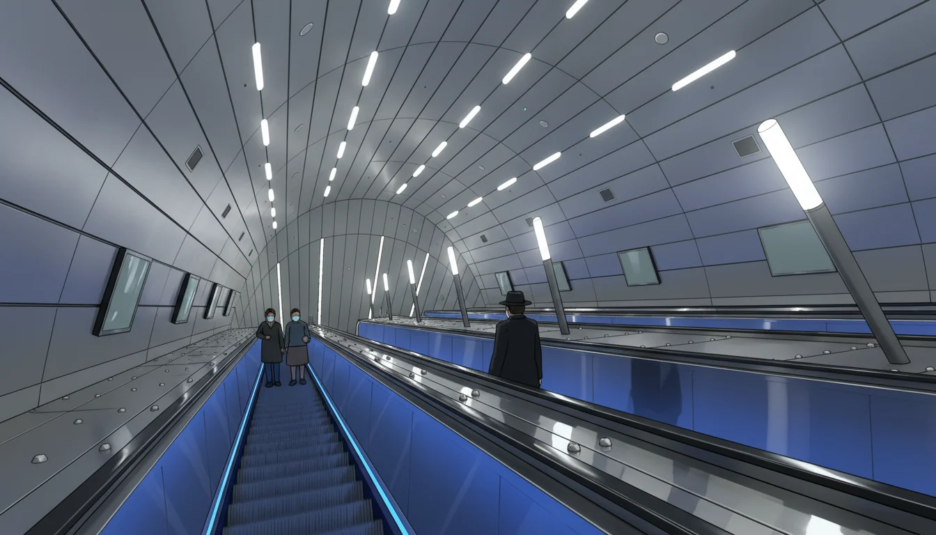 Modern Metro Escalator Futuristic Blue Lights