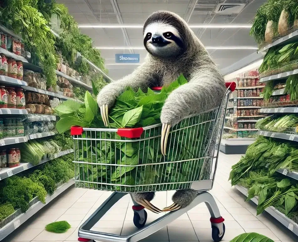 Sloth Buying Leaves Supermarket