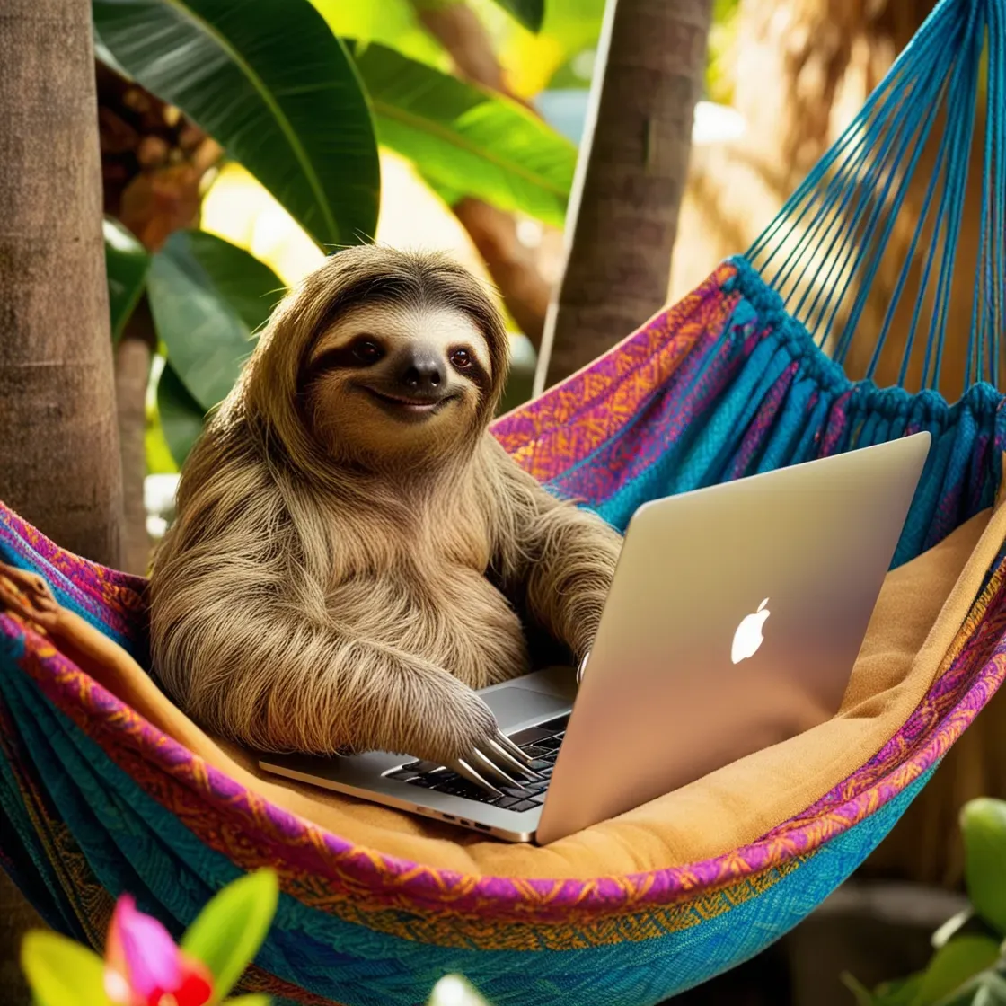 Sloth In Hammock With Laptop
