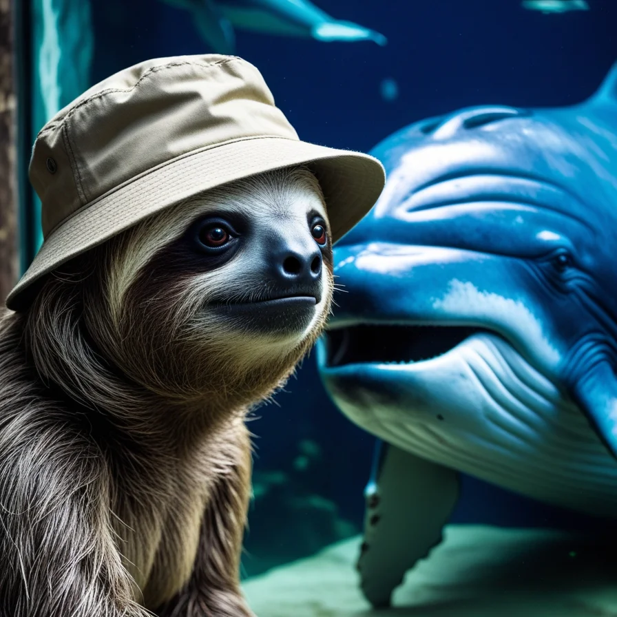 Sloth In Hat With Whale