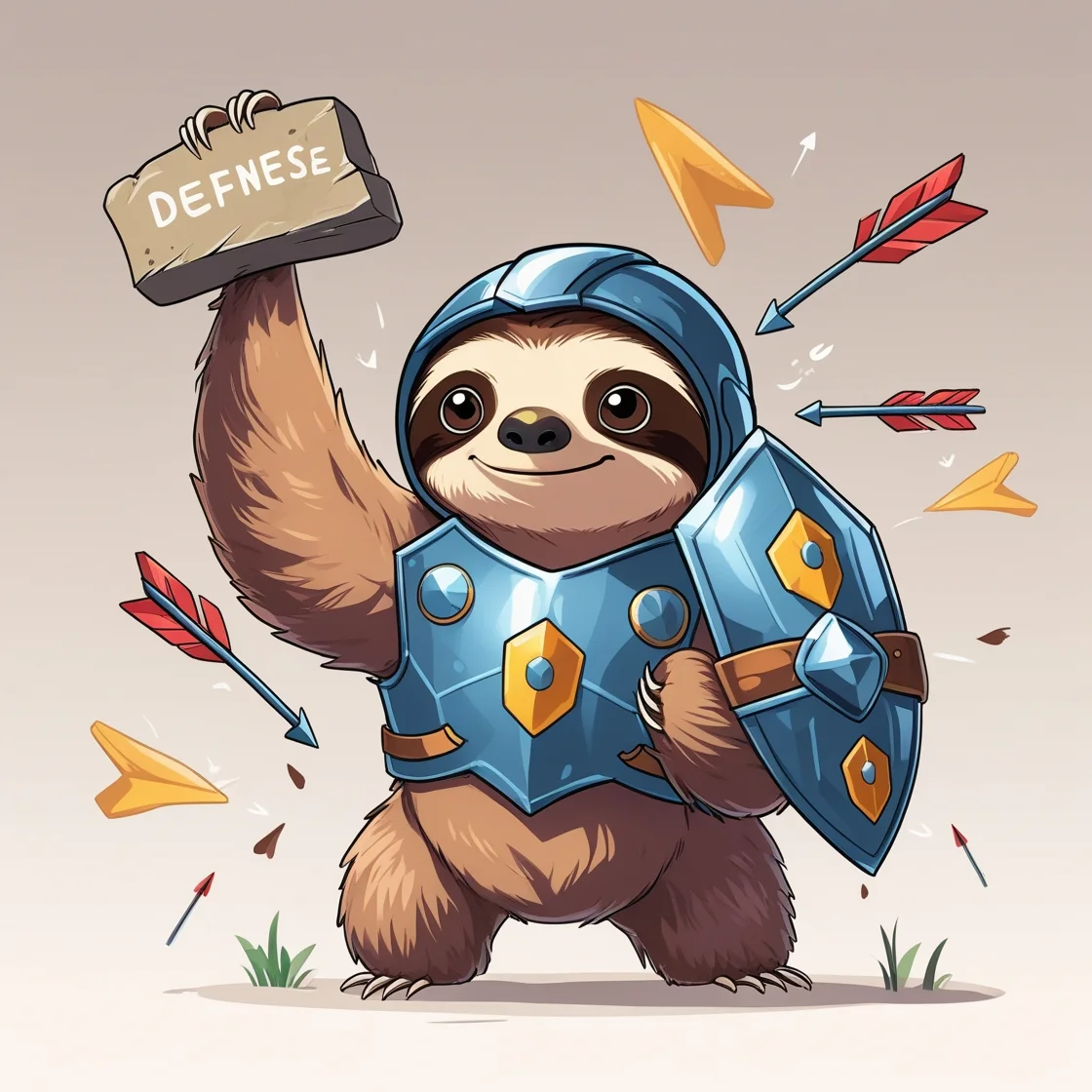 Sloth Knight Holding Defense Sign