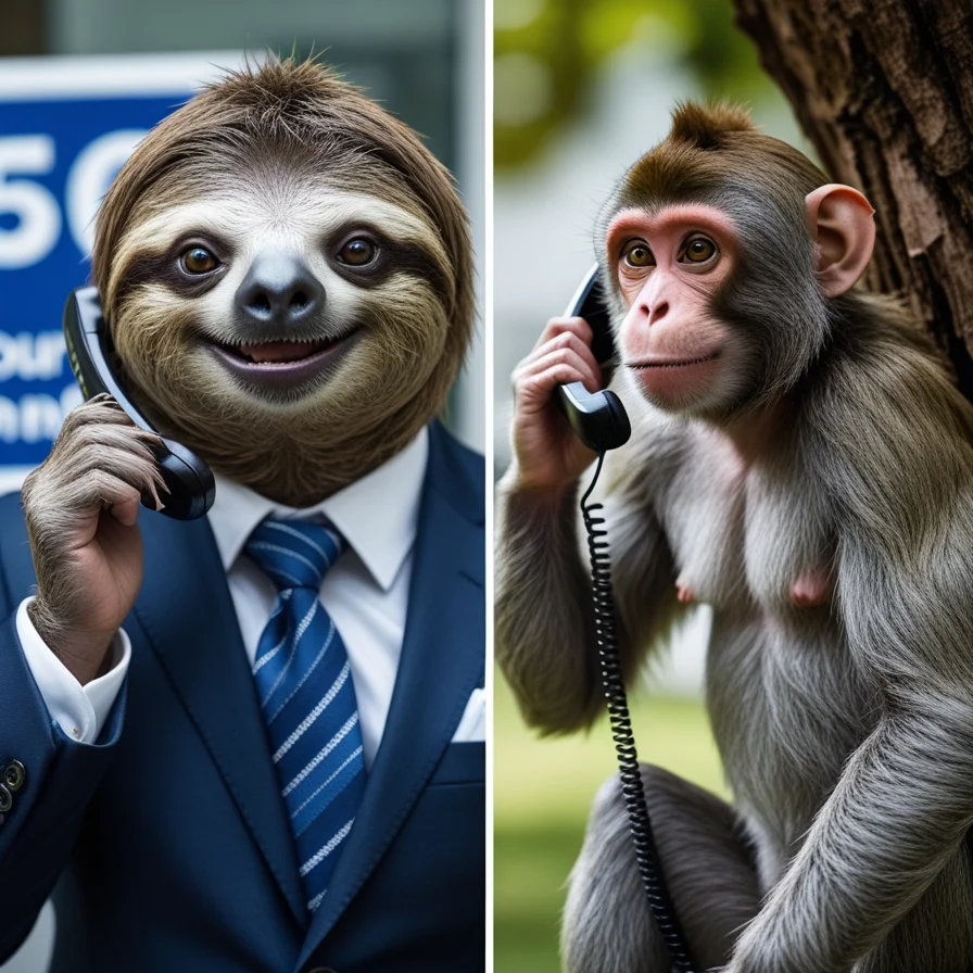 Sloth Monkey On Phones