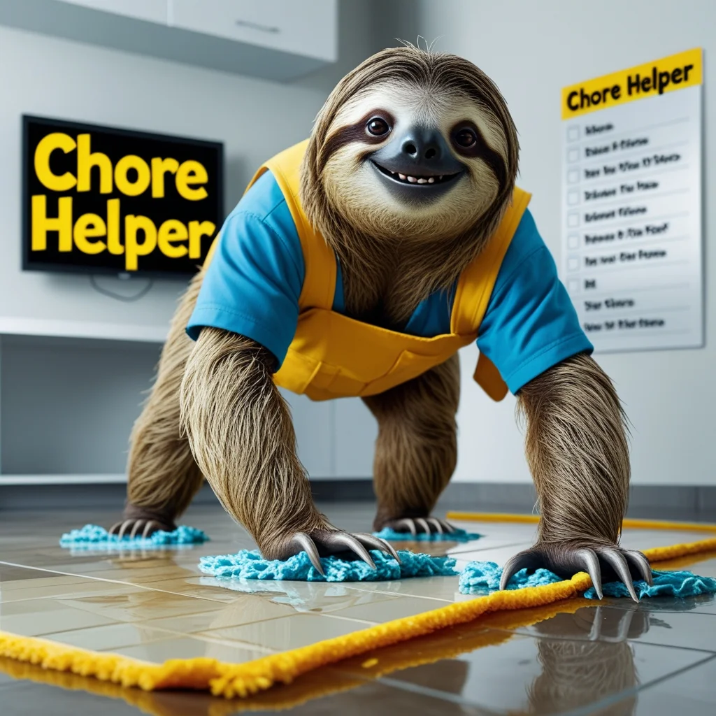 Sloth Mopping Floor