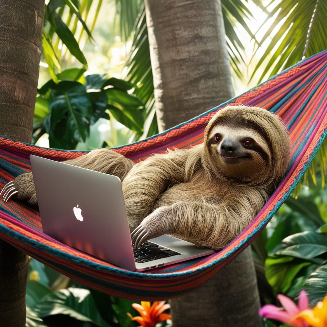 Sloth On Hammock With Laptop