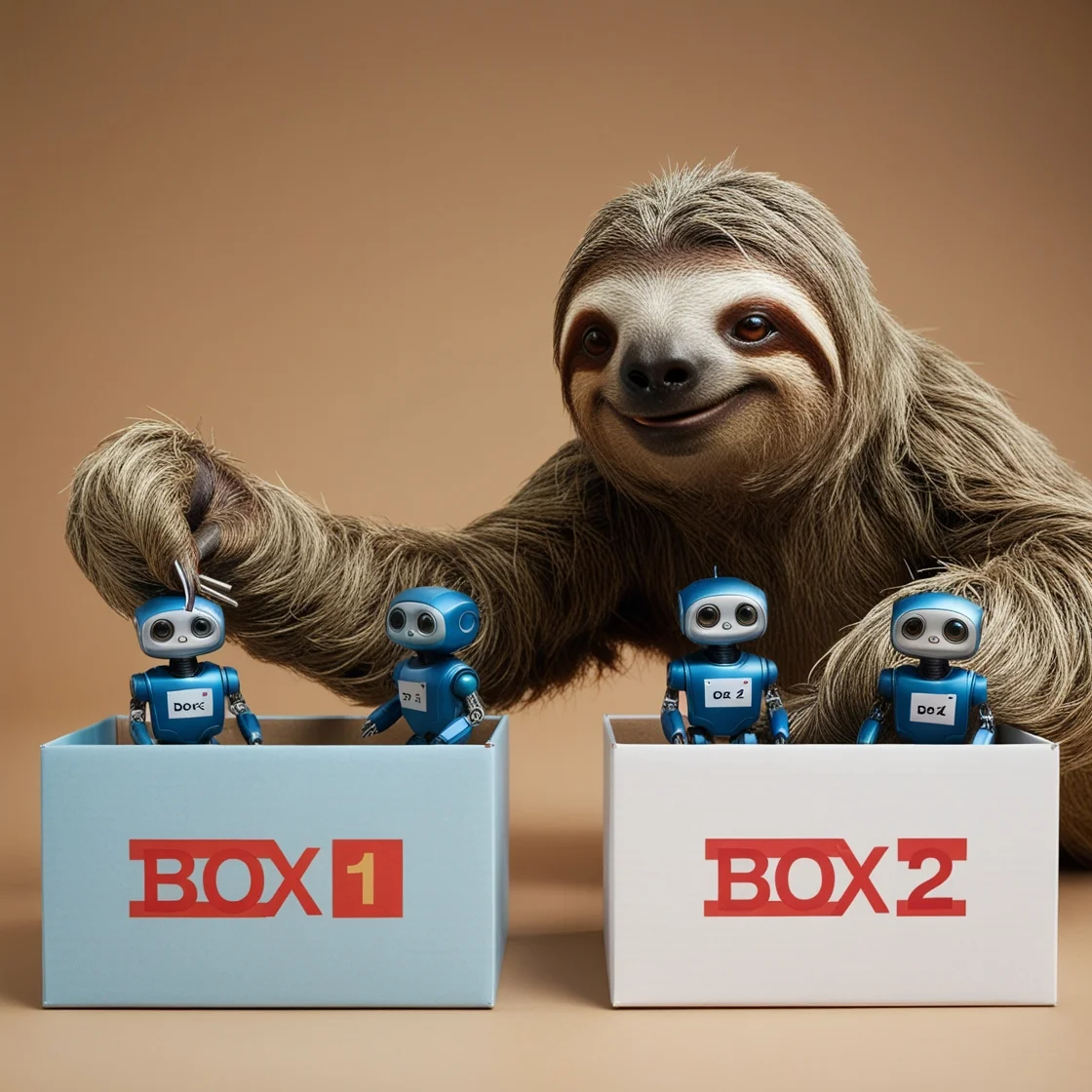 Sloth Organizing Robots Boxes