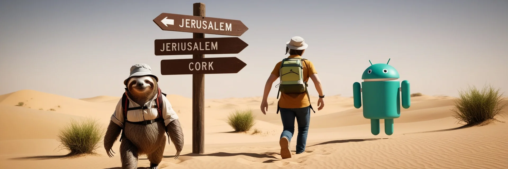 Sloth Robot Hiker Desert Signpost