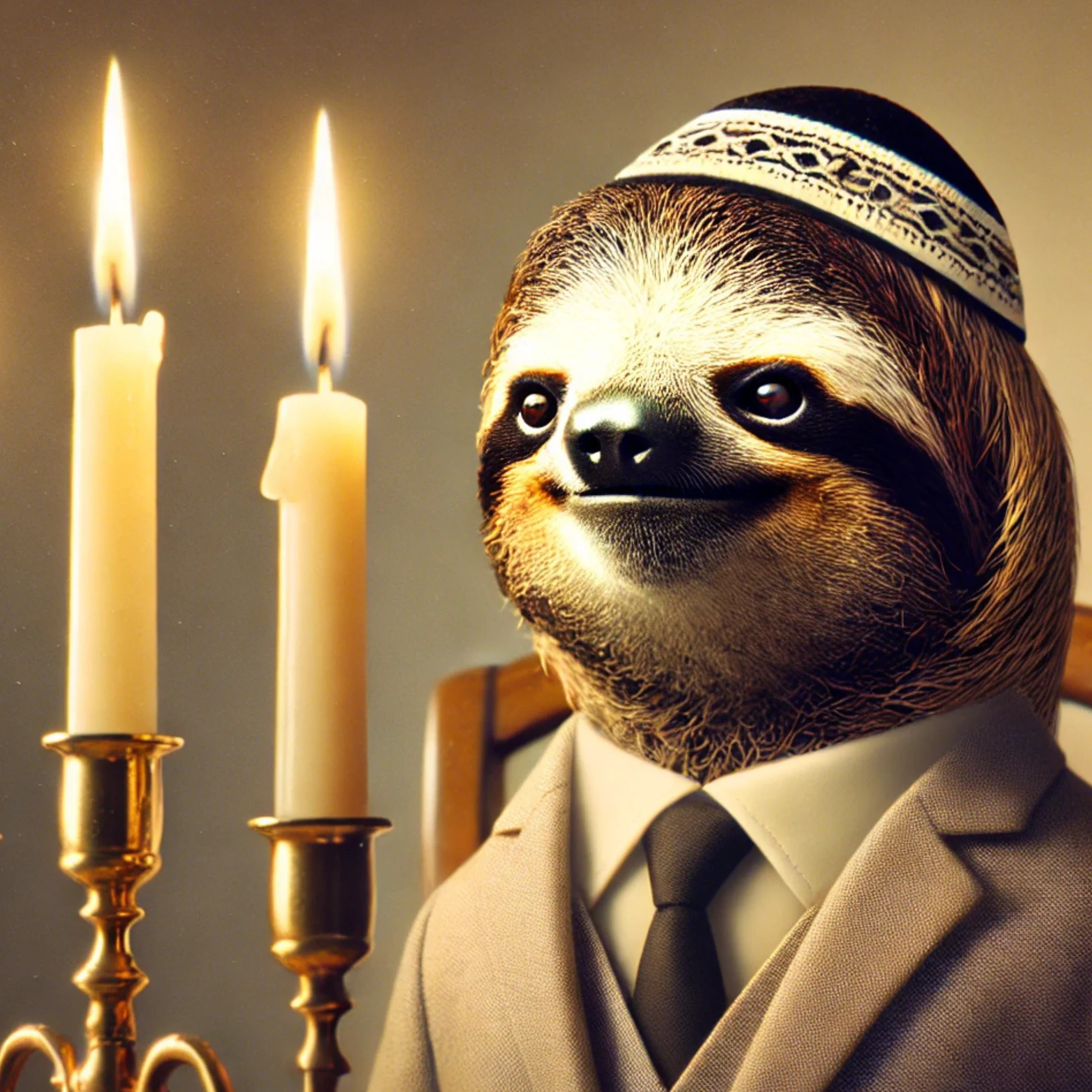 Sloth Shabbat Candles Kippah