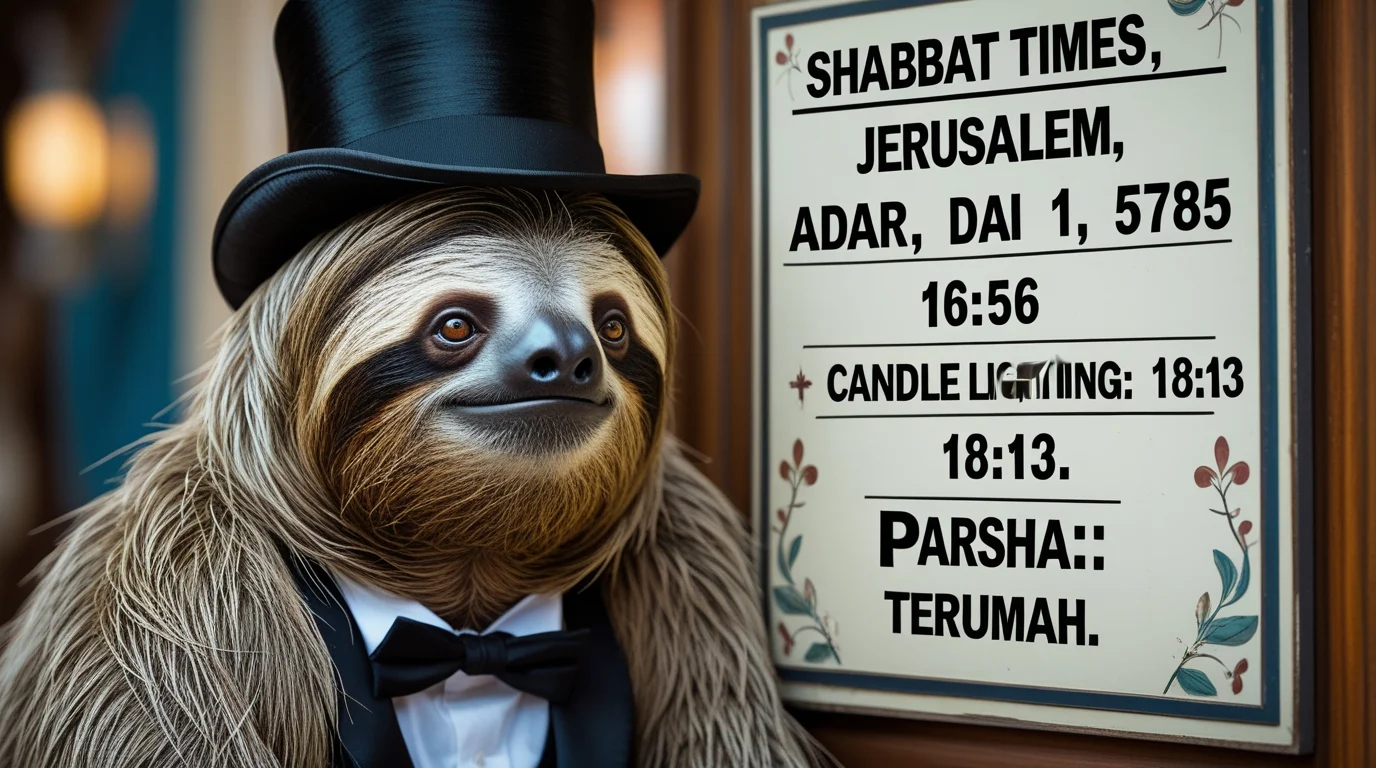 Sloth Top Hat Shabbat Sign