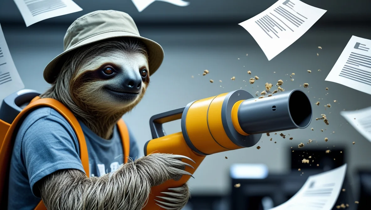 Sloth Using Leaf Blower
