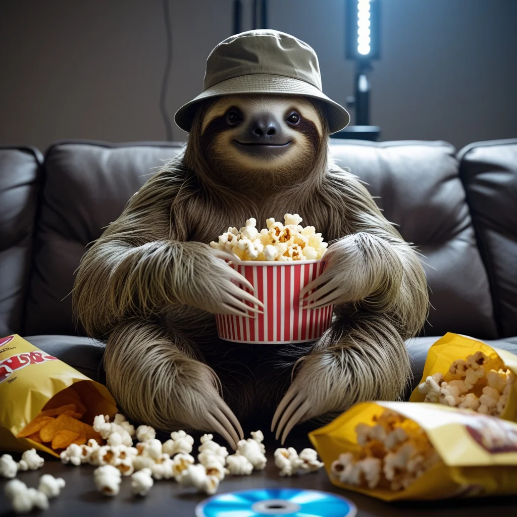 Sloth Watching Movie Popcorn