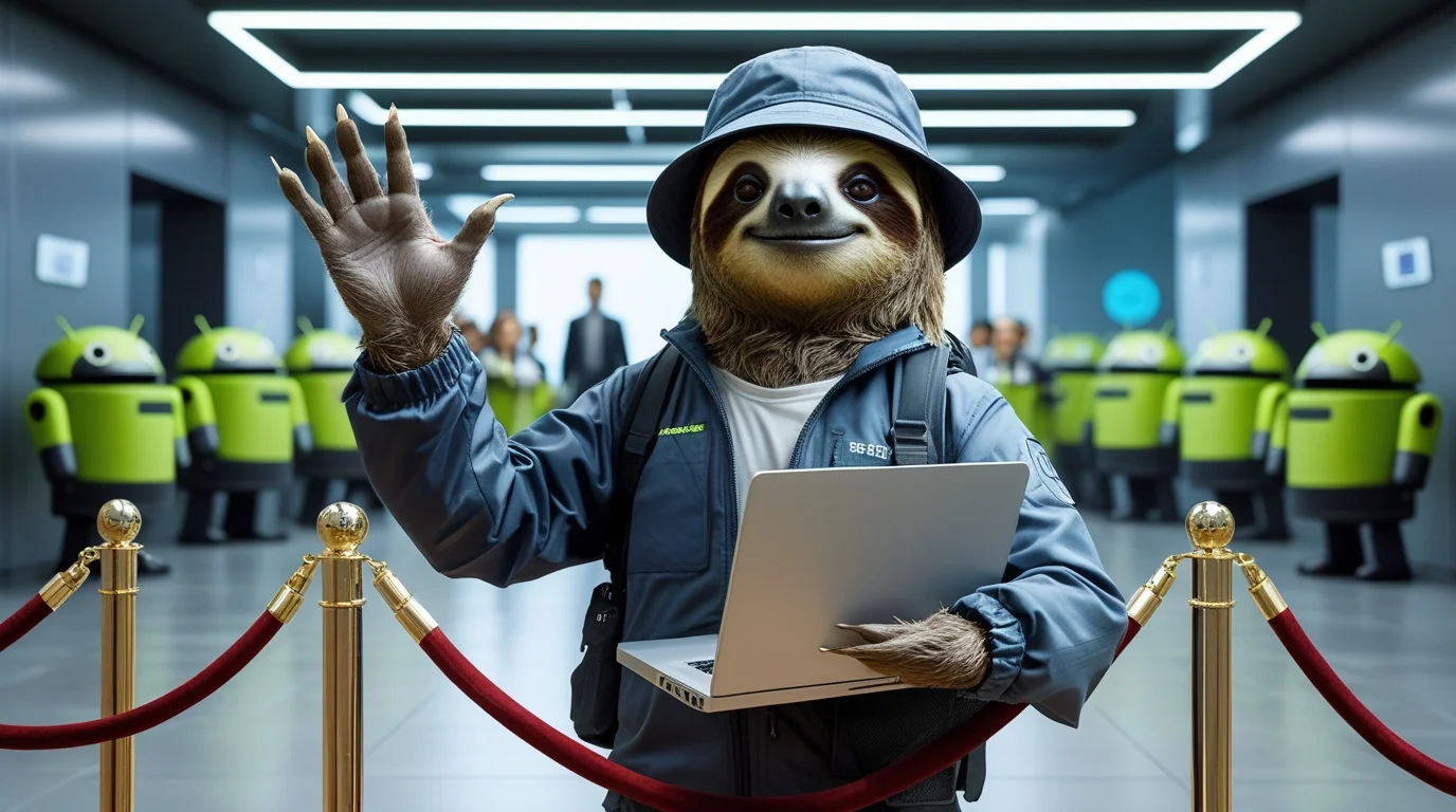 Sloth Waving With Laptop