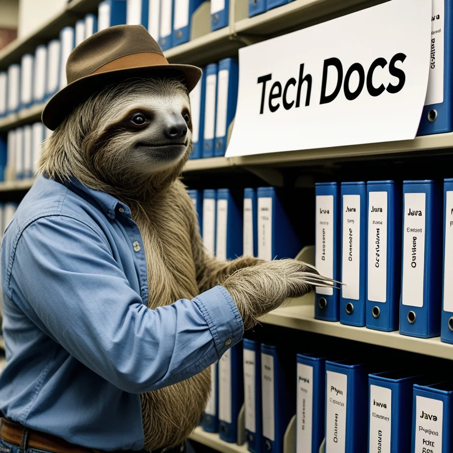 Sloth Wearing Hat Organizes Binders