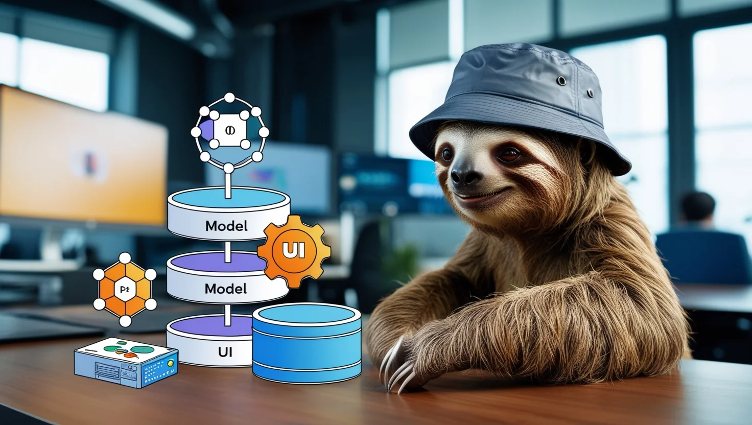 Sloth Wearing Hat With Ui Diagram