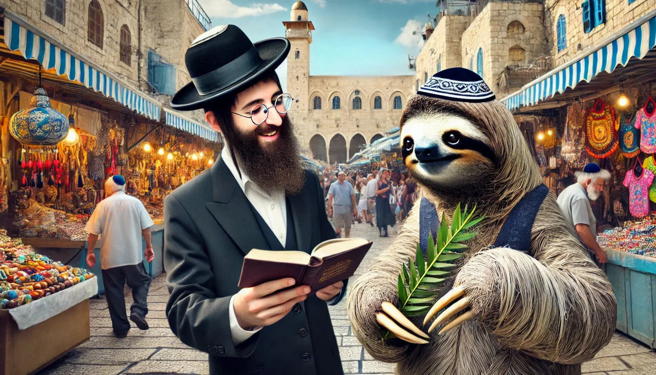 Sloth With Rabbi Jerusalem Market