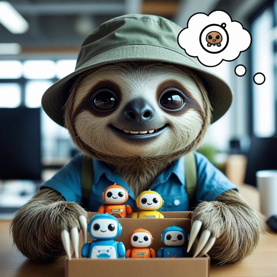 Sloth With Robot Toys