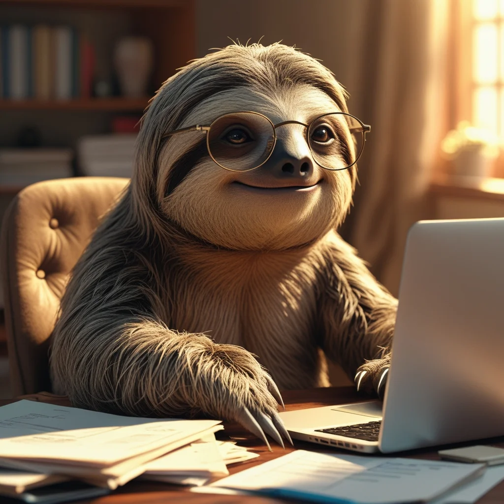 Sloth Working On Laptop