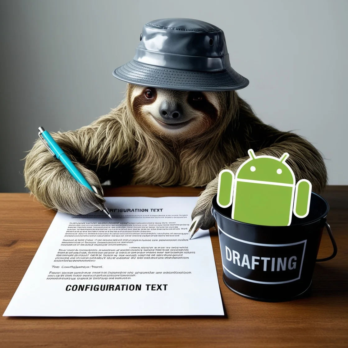 Sloth Writing With Robot Bucket