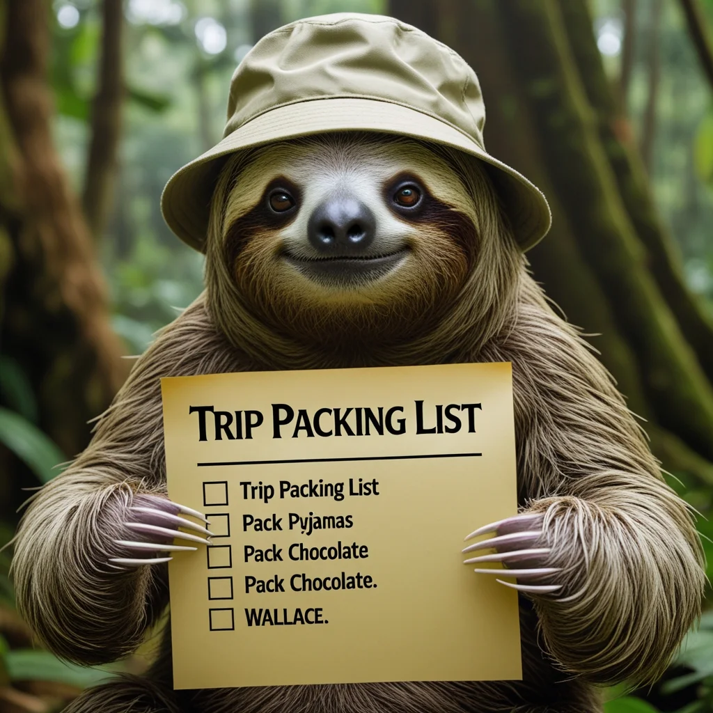 Smiling Sloth With Packing List