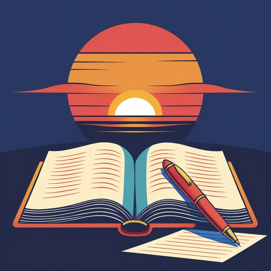 Sunset Book Pen Illustration