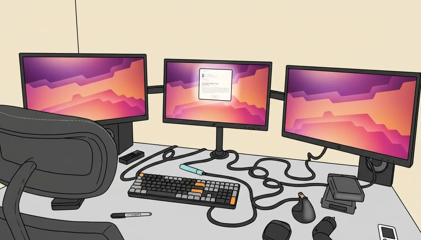 Triple Monitor Workstation Illustration