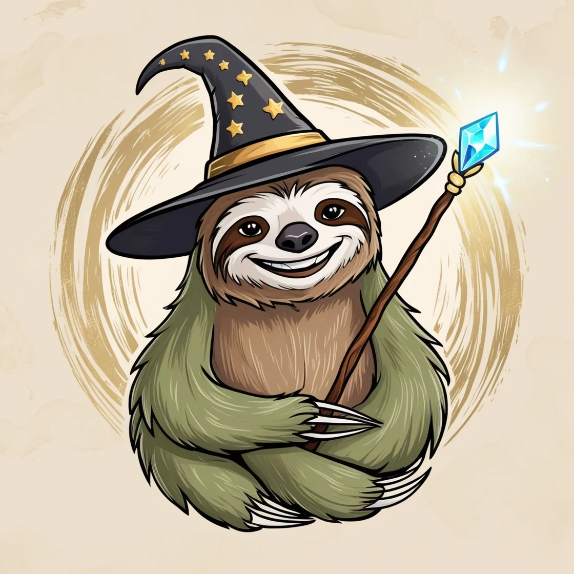 Wizard Sloth Holding Staff