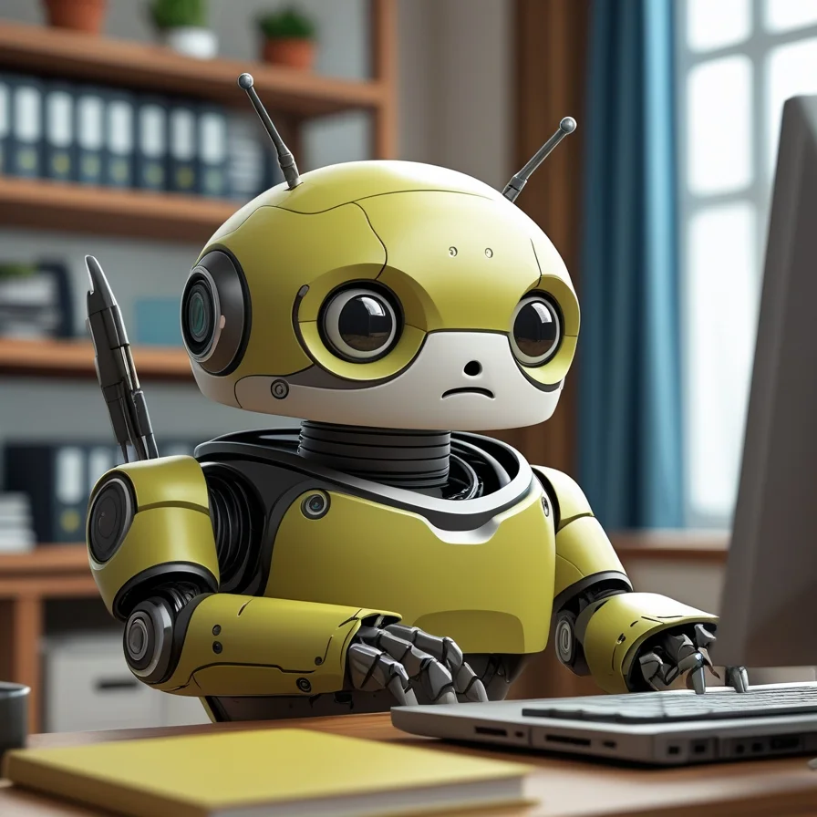 Yellow Robot Using Computer